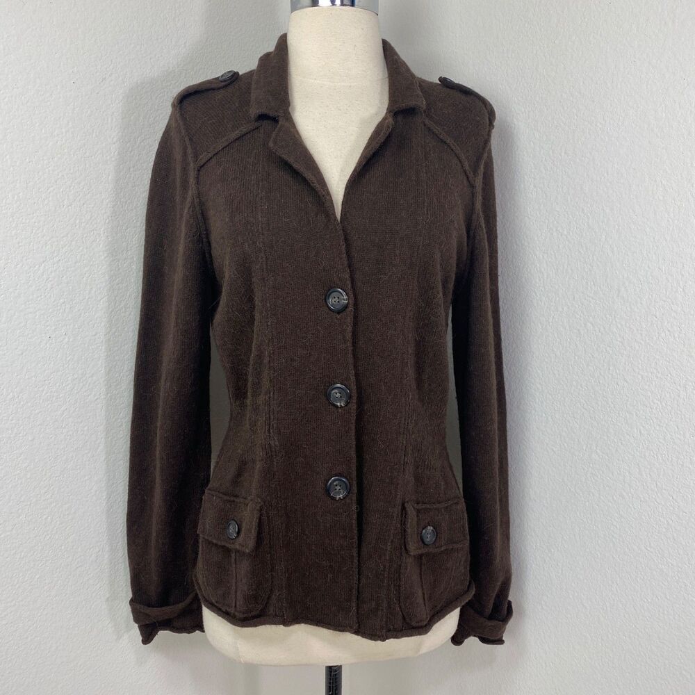 Vtg Banana Republic Brown Alpaca Cotton Cardigan Button Front Pocket Academia XL